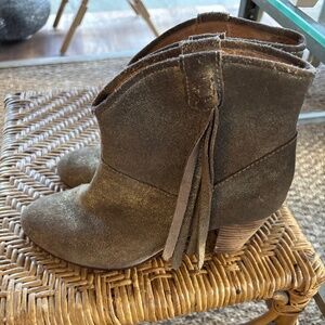 Maje gold leather tassel ankle boots low heel size 37 FR